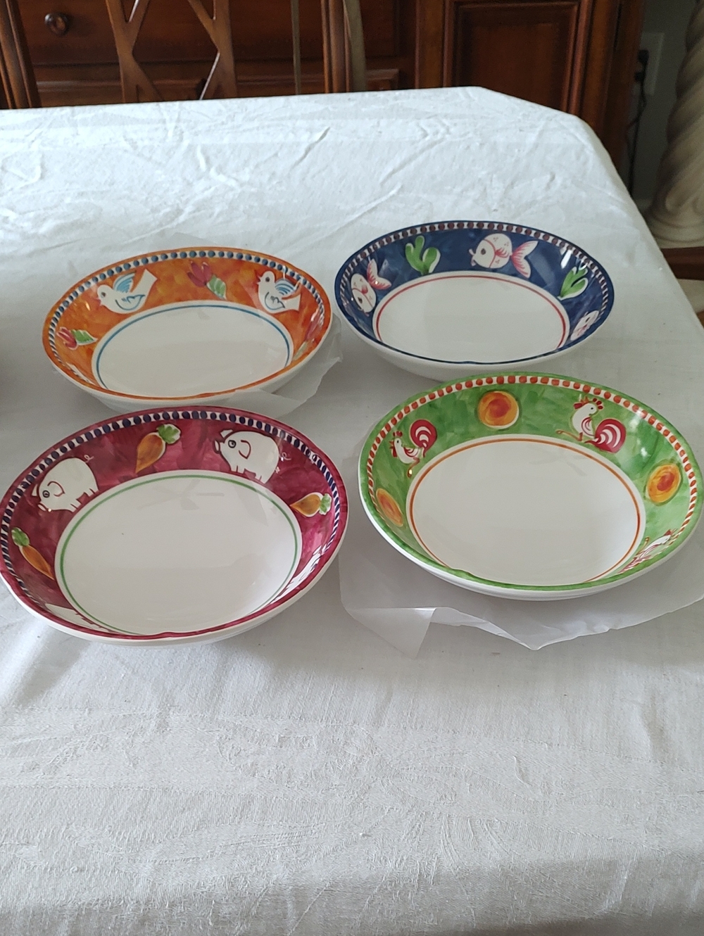 Vietri Set of Four Colorful Melamine Decorative Pasta Bowls